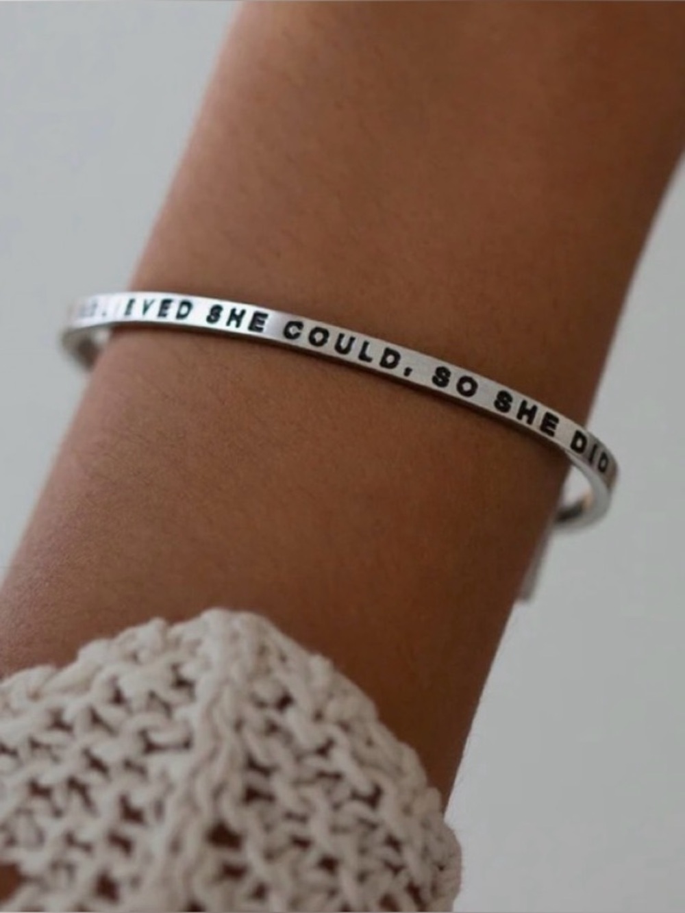 Mantraband Inspirational Silver Tone Cuff Bracelet - "She Believed She Could"